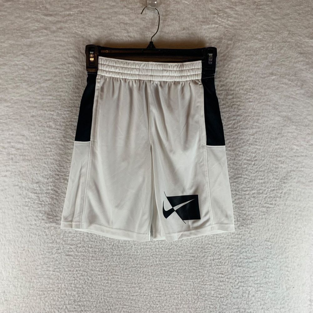 NIKE Dri-Fit Boys White Black Drawstring HBR Athletic Training Shorts Size S NWT